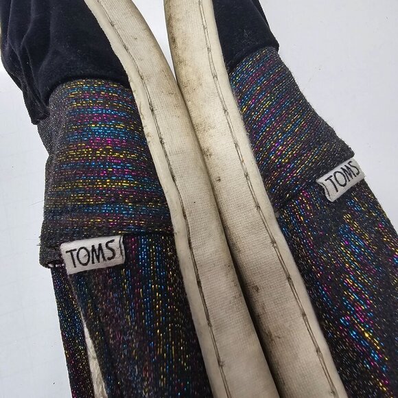 TOMS Classics Black Metallic Velvet Flats Sparkly Sherpa Lined size 4.5 - Picture 5 of 9